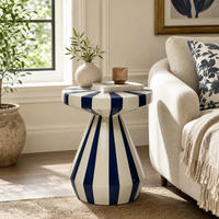 BEISTELLTISCH Rund Magnesiumoxid (MgO) mit Marineblau-Creme Gestreift - Blau, Naturmaterialien (34/34/40cm) - Hometopia
