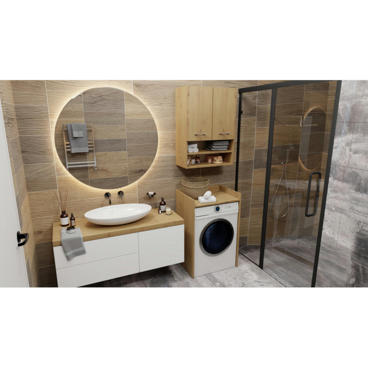 BADEZIMMERSCHRANK POLA NP für Waschmaschine - Eiche Artisan, Holzwerkstoff (64/97.5/50cm) - CDF