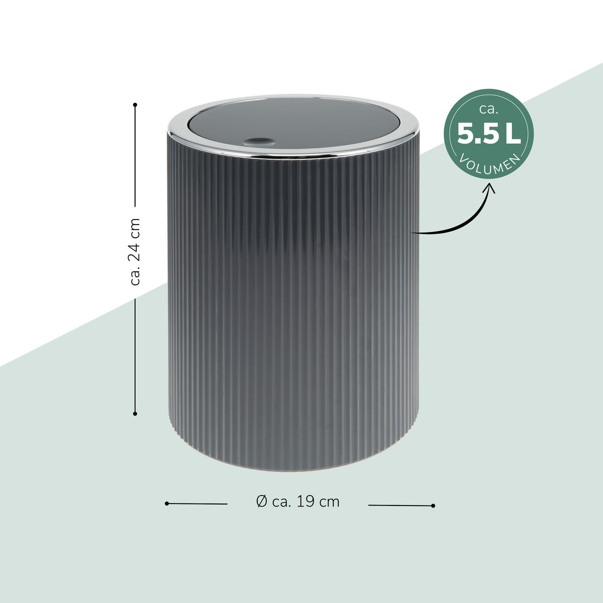 KOSMETIKEIMER 5,5 Liter, GAVELLO grau, Kunststoff - Grau, Kunststoff (19/24.5/19cm) - bremermann