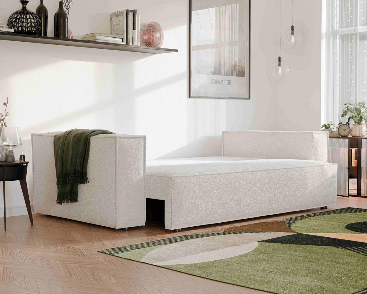 SOFA 3-Sitzer mit Schlaffunktion und Bettkasten, Creme - Beige/Creme, Holzwerkstoff/Textil (240/84/105cm) - Idohome