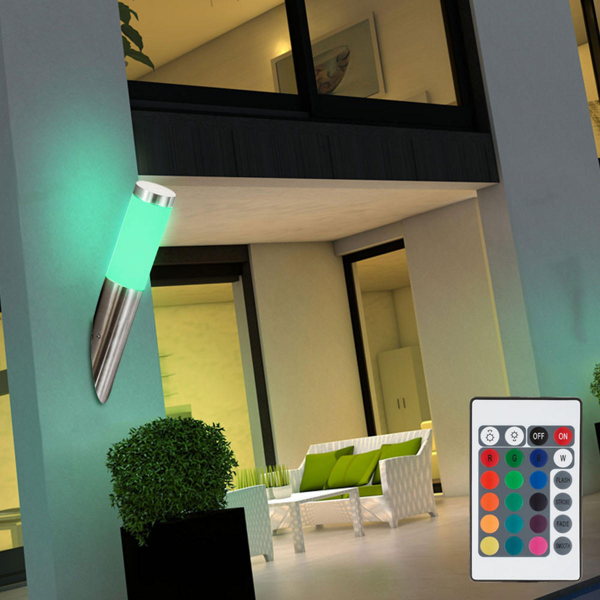 RGB LED AUSSEN-WANDLEUCHTE Edelstahl Silber 3er Set - Silberfarben, Metall (16.6/40/17cm) - Globo Lighting