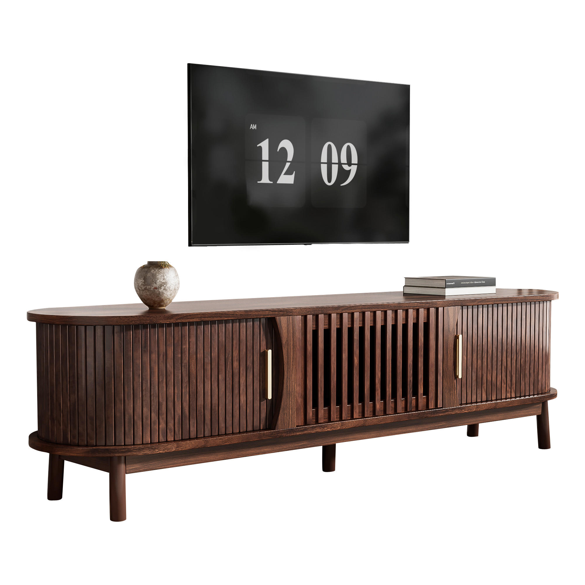 TV-SCHRANK 165/39,5/46 cm in Braun aus MDF mit Schiebetür und Stauraum - Goldfarben/Walnussfarben, Holzwerkstoff (165/46/39.5cm) - CHICFURN
