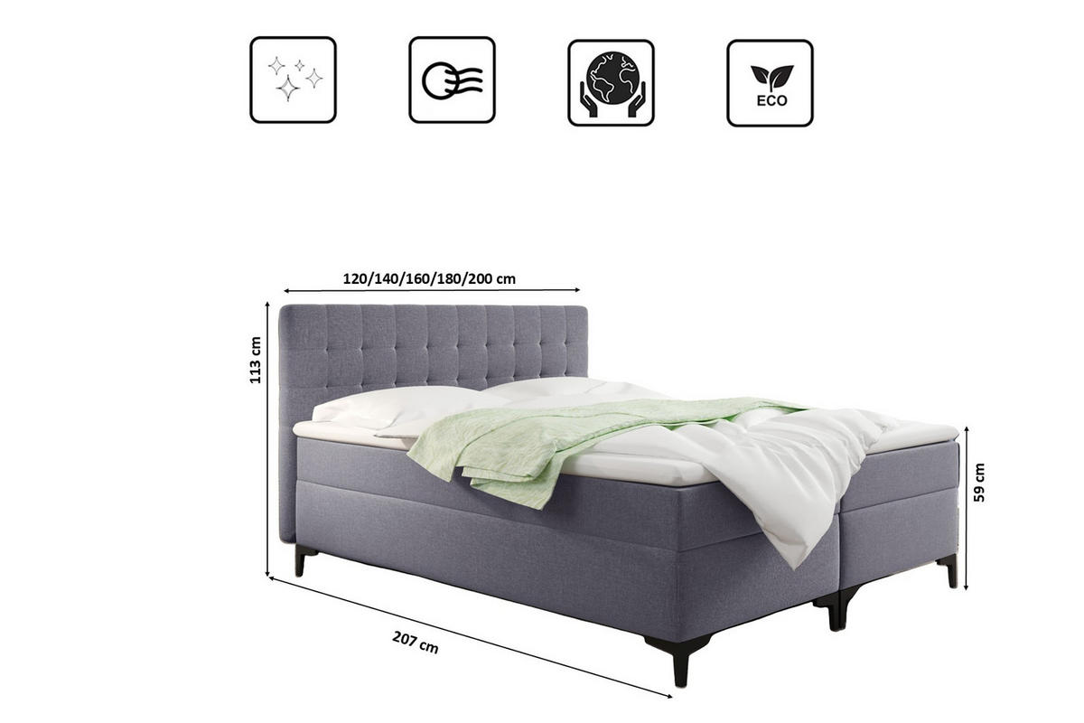 BOXBETT Mit Bettkasten Denver Stoff Muna Grau 120x200 cm H3-Bonell - Grau, Holz (120/200cm) - Kaiser Möbel