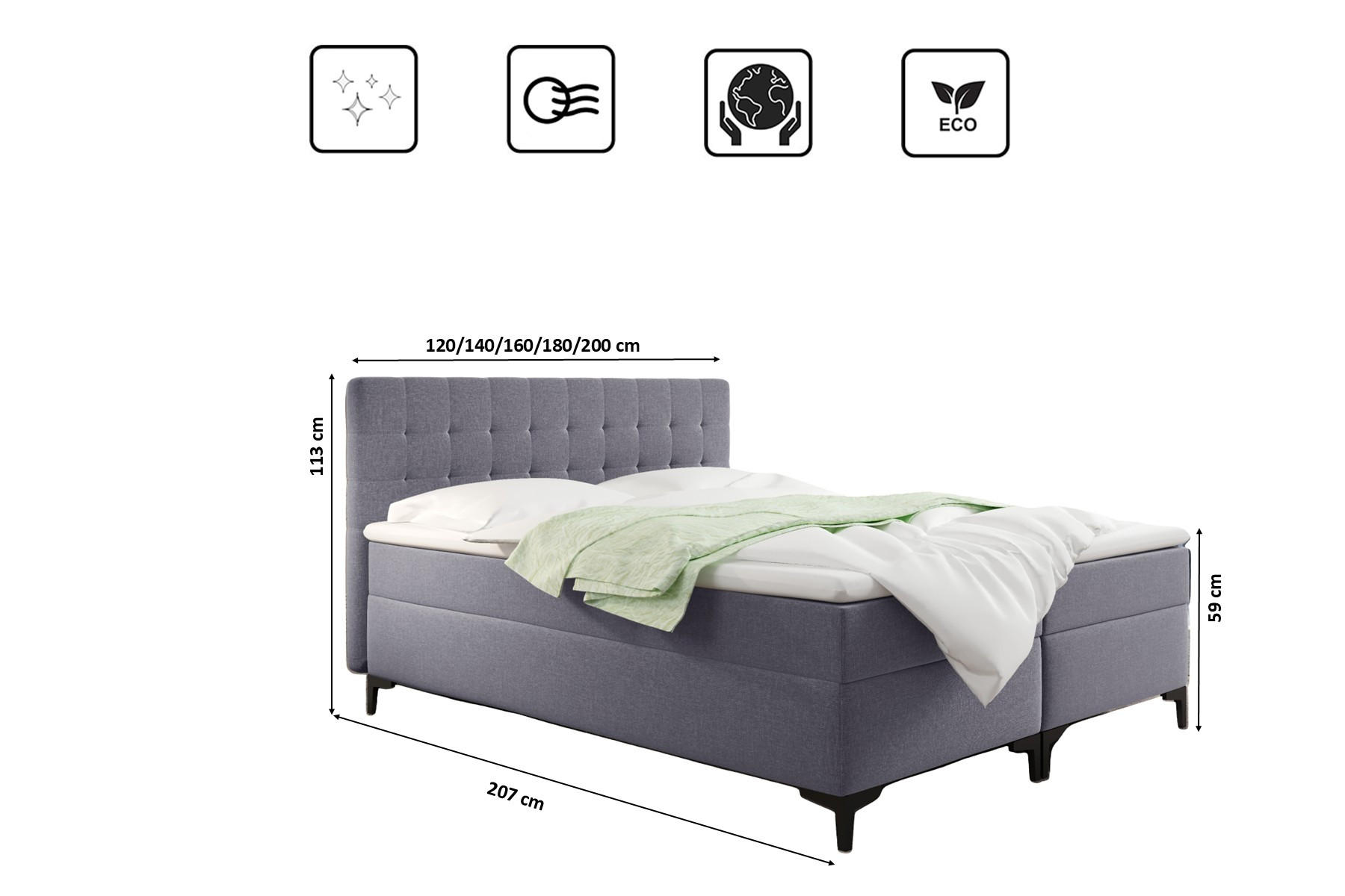 Thumbnail - Kaiser Möbel Boxbett, Grau, Holz, H3, Höhe ca. 20 cm, Rechteckig, konisch, 120x200 cm, Schlafzimmer, Betten, Boxspringbe...