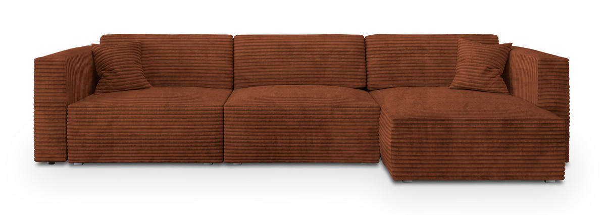 ECKSOFA TOLMO Braun Kordstoff mit Schlaffunktion - Braun, Holz (347/148cm) - MASSENO
