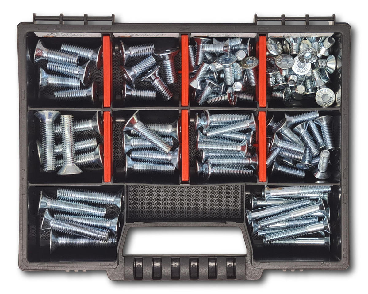 SECHSKANTSCHRAUBEN Sortiment M6-M8 // 10mm-40mm 105 tlg. Schraubenbox DIN 7991 / ISO 10642 - Zinkfarben, Metall (3.5cm) - Schraubenbox24