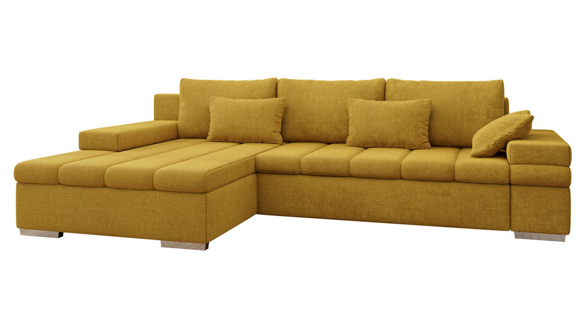 ECKSOFA Bangkok Premium, Seite: Links - Currygelb/Silberfarben, Holz/Textil (310/175cm) - MIRJAN24