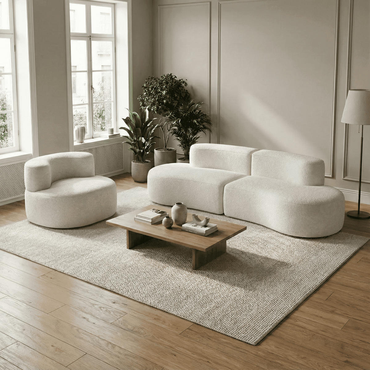 SITZGARNITUR Lounge Sofa und Sessel Weiß - Weiß, Textil (240/75/102cm) - COCO Living
