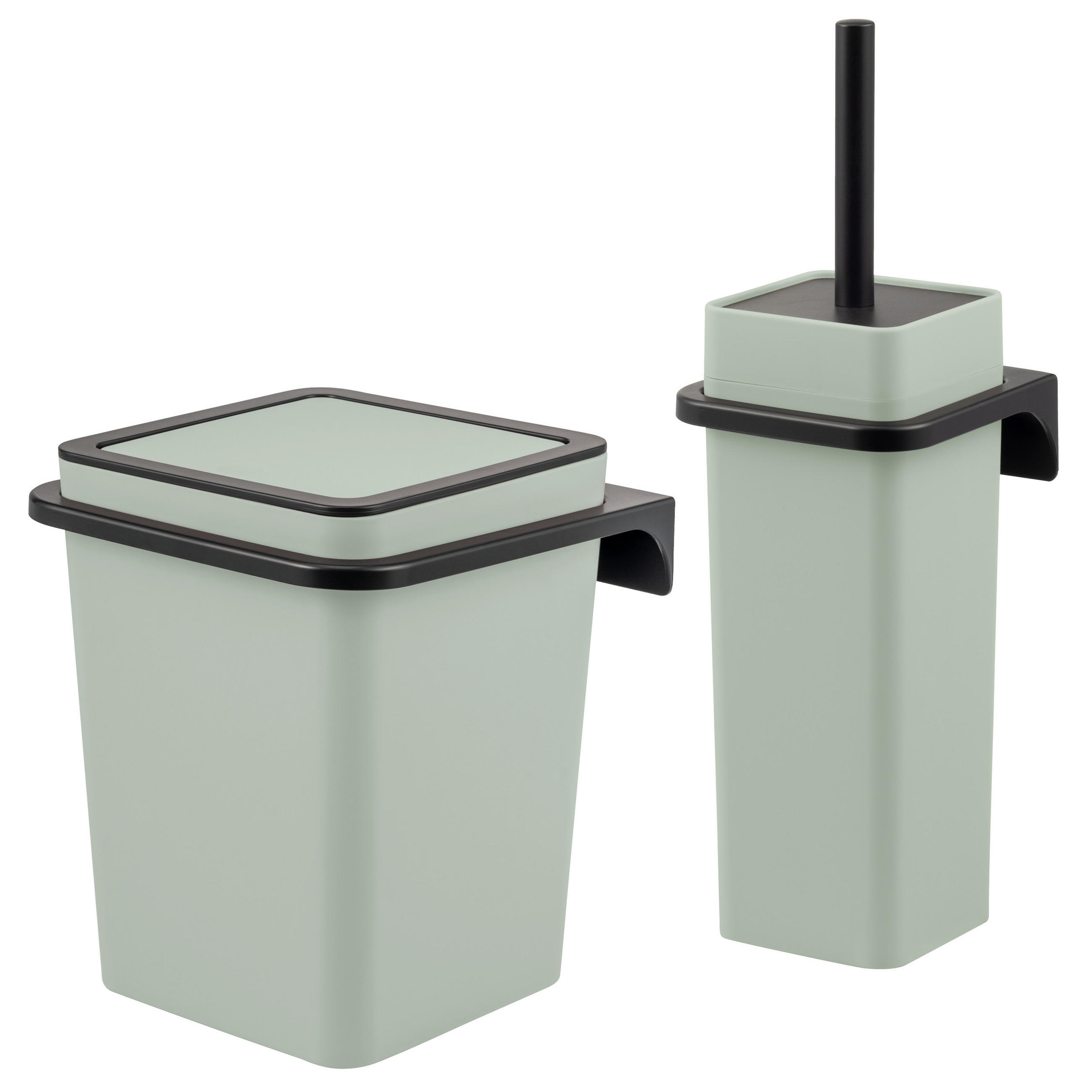 BAD-ACCESSOIRE-SET 2-TLG. Bürste u. Eimer SAVONA Softtouch inkl. Wandhalterung, eckig - salbei - Salbeigrün, Kunststoff (18/25/21cm) - bremermann
