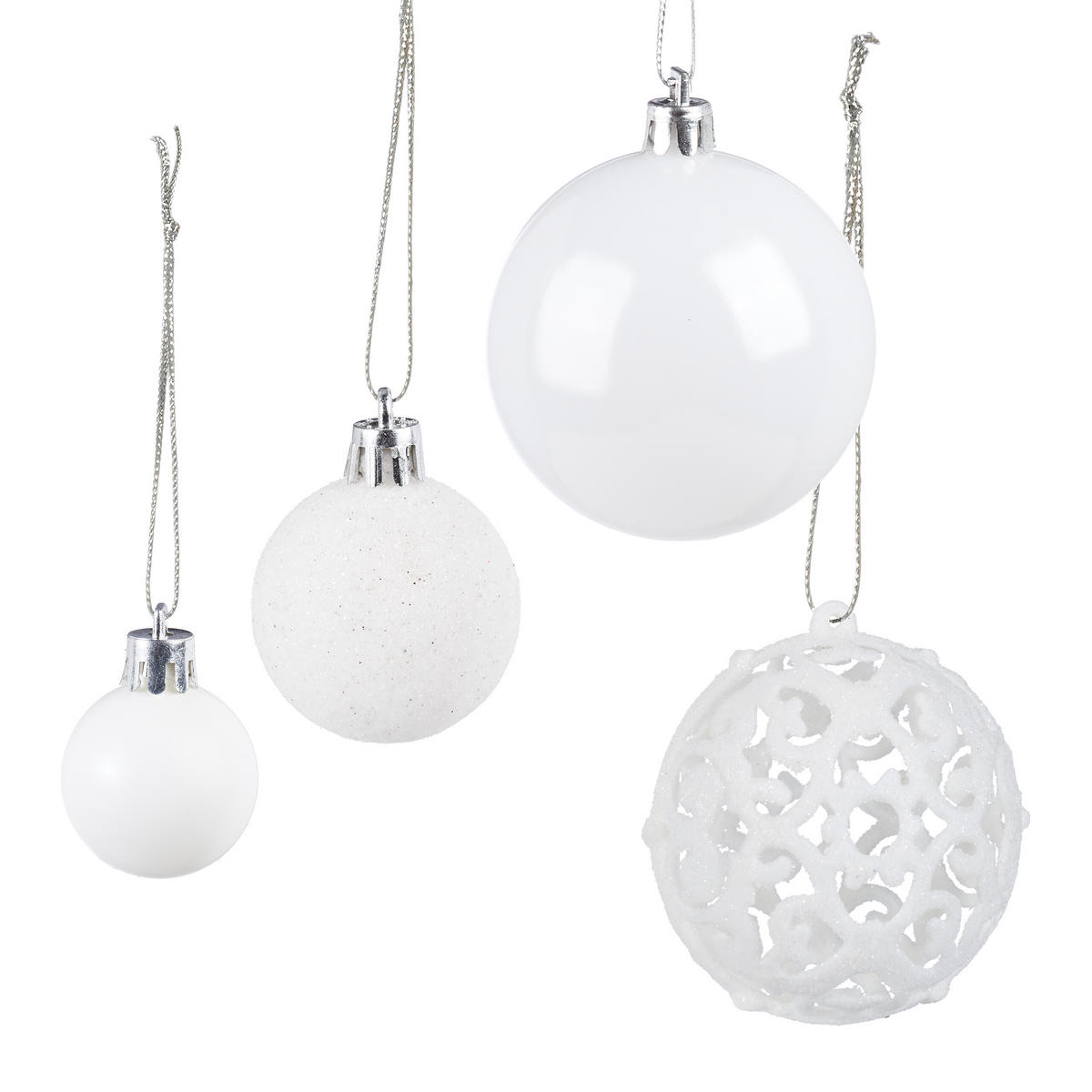 WEIHNACHTSKUGELN-SET 150-tlg. - Weiß, Kunststoff (6/7/6cm) - Relaxdays