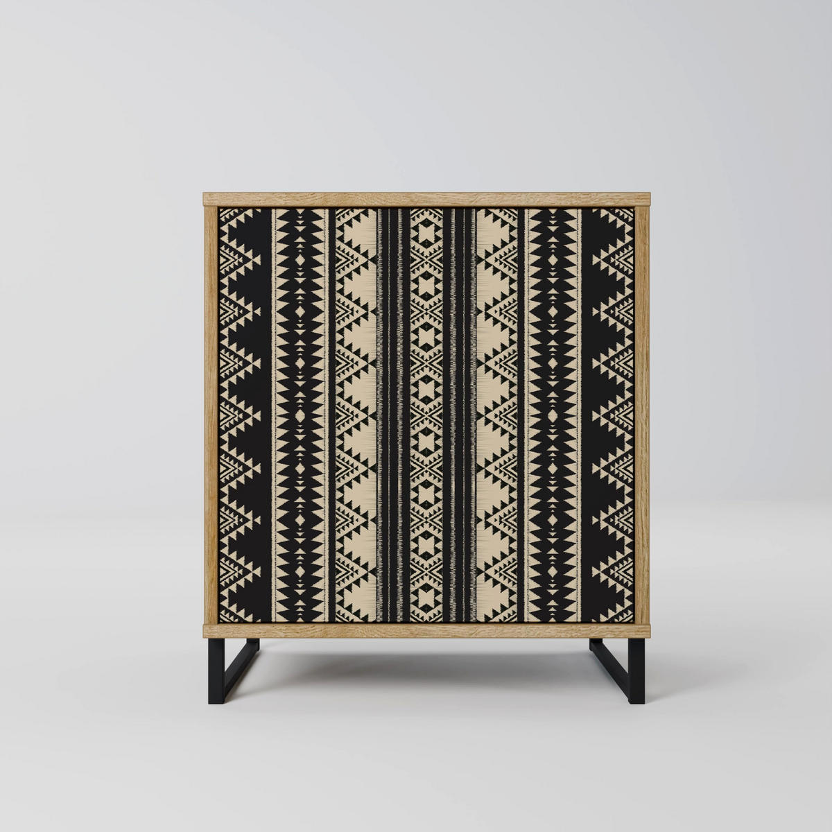 SIDEBOARD AZTEC, Eichefarben, 57,5x42x67,5 cm, Schwarze Metall-Rahmenfüße - Eichefarben/Multicolor, Holzwerkstoff/Metall (57.5/67.5/42cm) - SpaceRebels