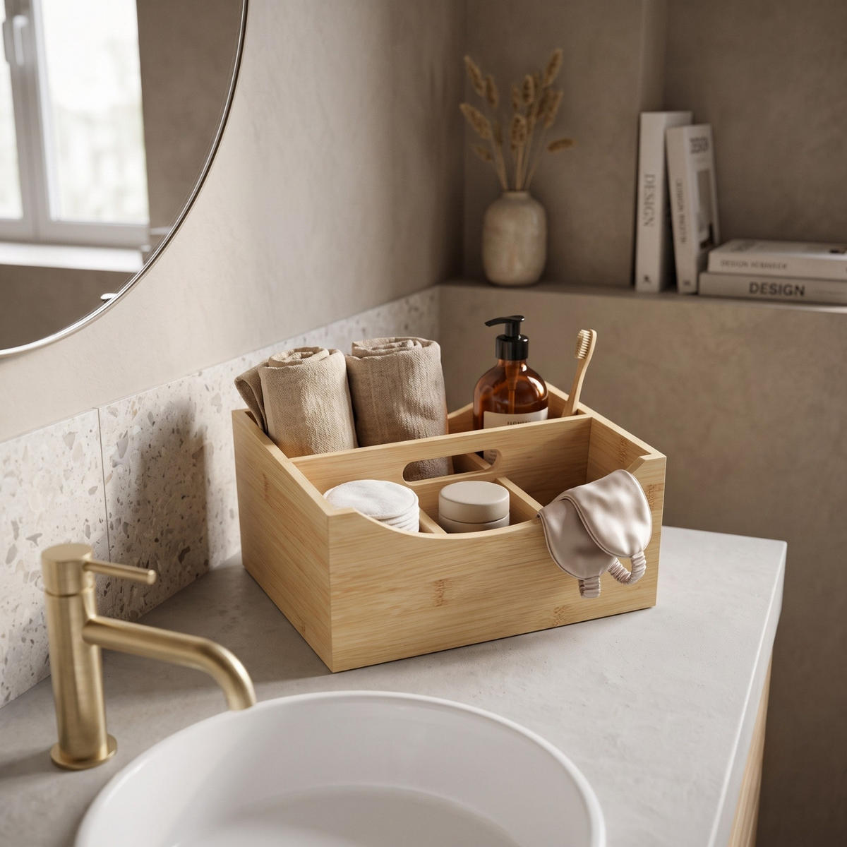 SCHREIBTISCHORGANIZER Bambus 25/18/12 cm - Beige, Naturmaterialien (25/18/12cm) - BOXIMO