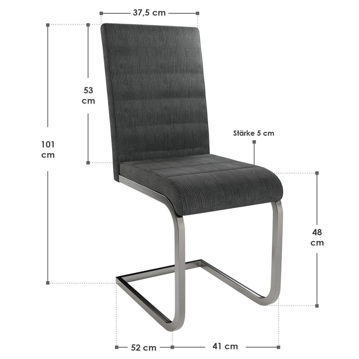 SCHWINGSTUHL Vegas dunkelgrau Cord (4er Set) - Dunkelgrau, Textil (41/101/52cm) - Juskys