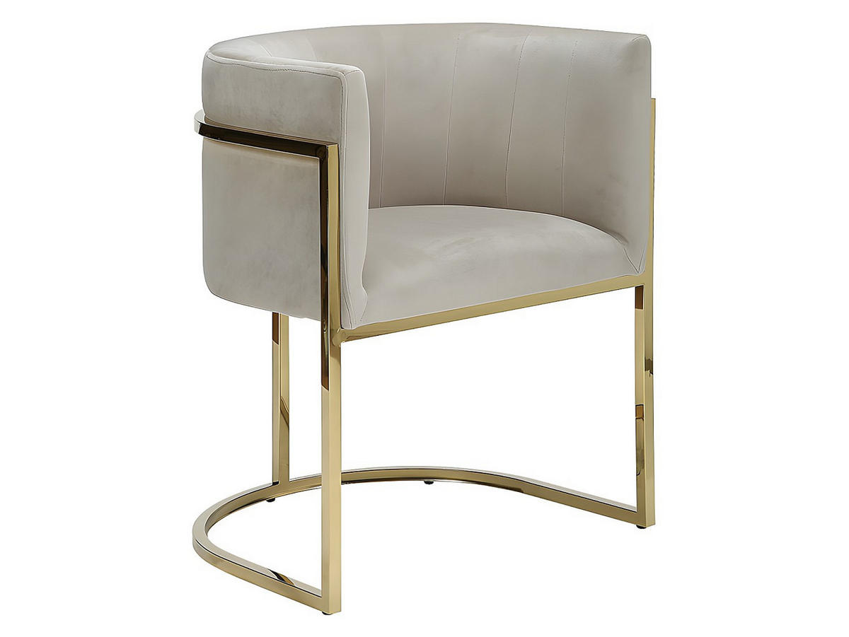 STUHL mit Armlehnen 2er-Set - Samt & Metall - Beige & Goldfarben - PERIA - Beige, Textil (60/76/56.5cm) - Pascal Morabito