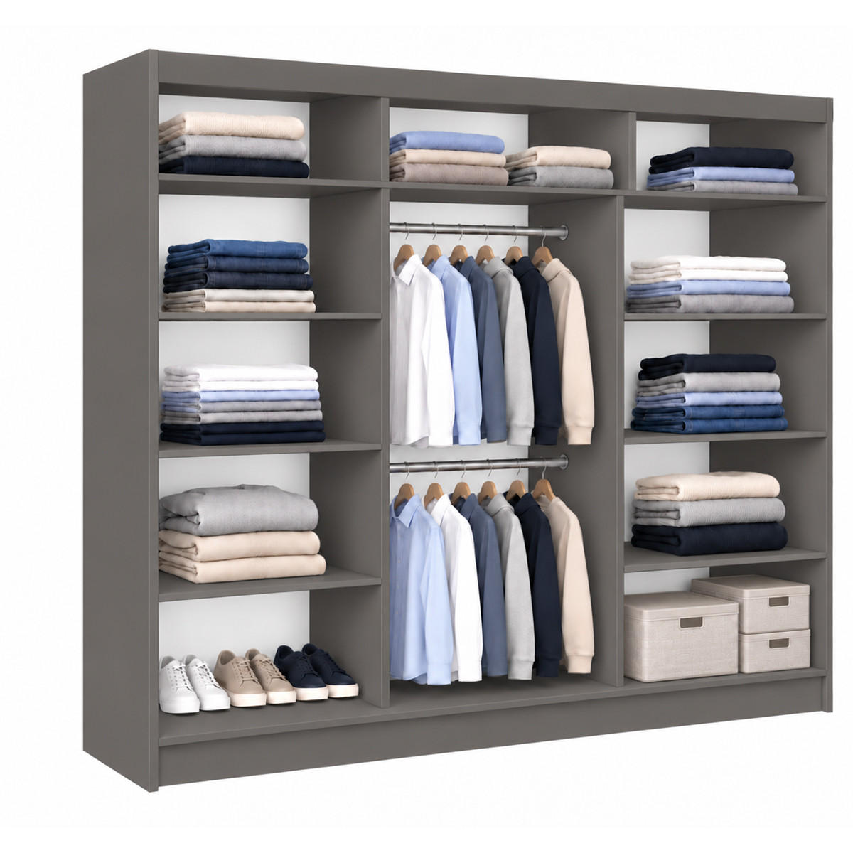 KLEIDERSCHRANK Nox 240 cm Graphit Spiegel Griffe silber - Graphitfarben, Holzwerkstoff (240/216/61cm) - KS Home Concept