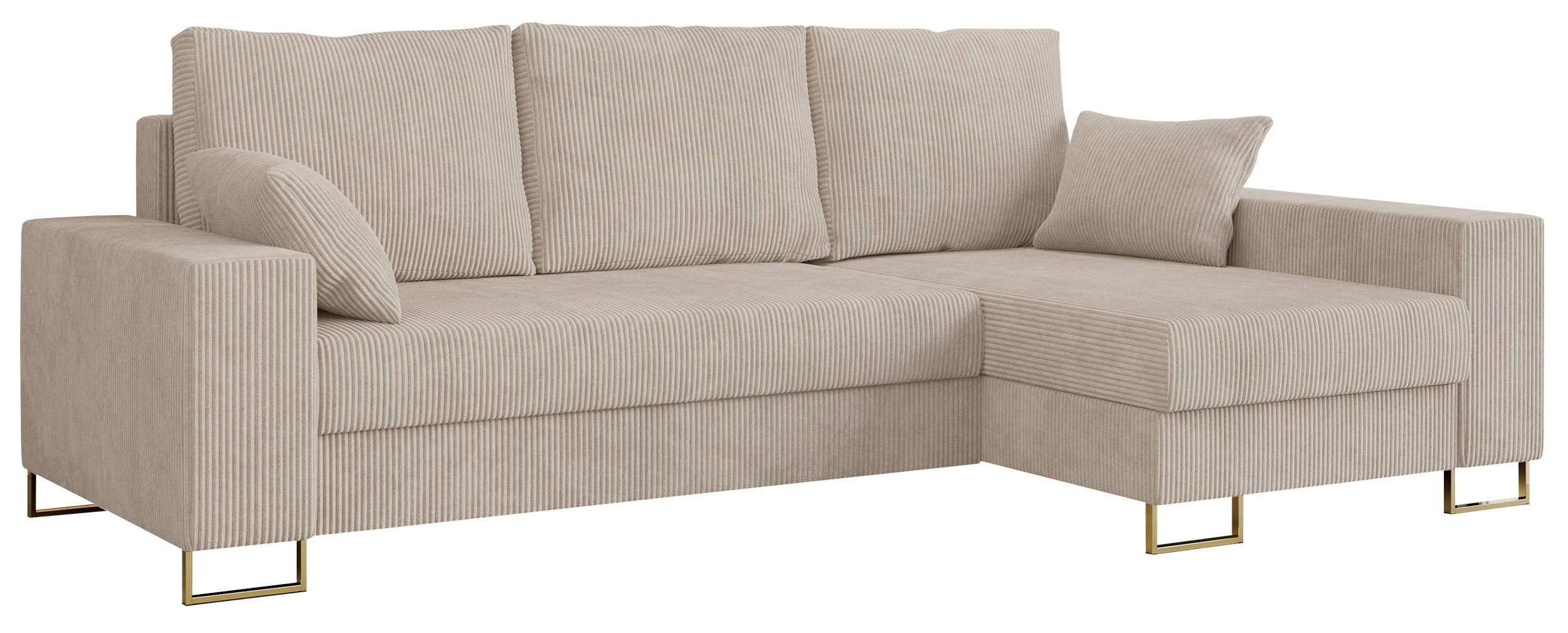 ECKSOFA Dorian Cord Beige - Beige/Goldfarben, Textil/Metall (242/138cm) - MKS