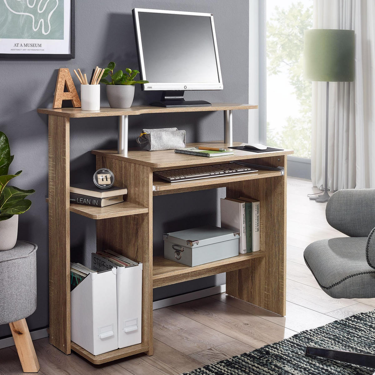 SCHREIBTISCH Computertisch ELBTRAUM Tastaturauszug, Beige 94x48x90 cm - Beige, Holz (48/94/90cm) - KADIMA DESIGN