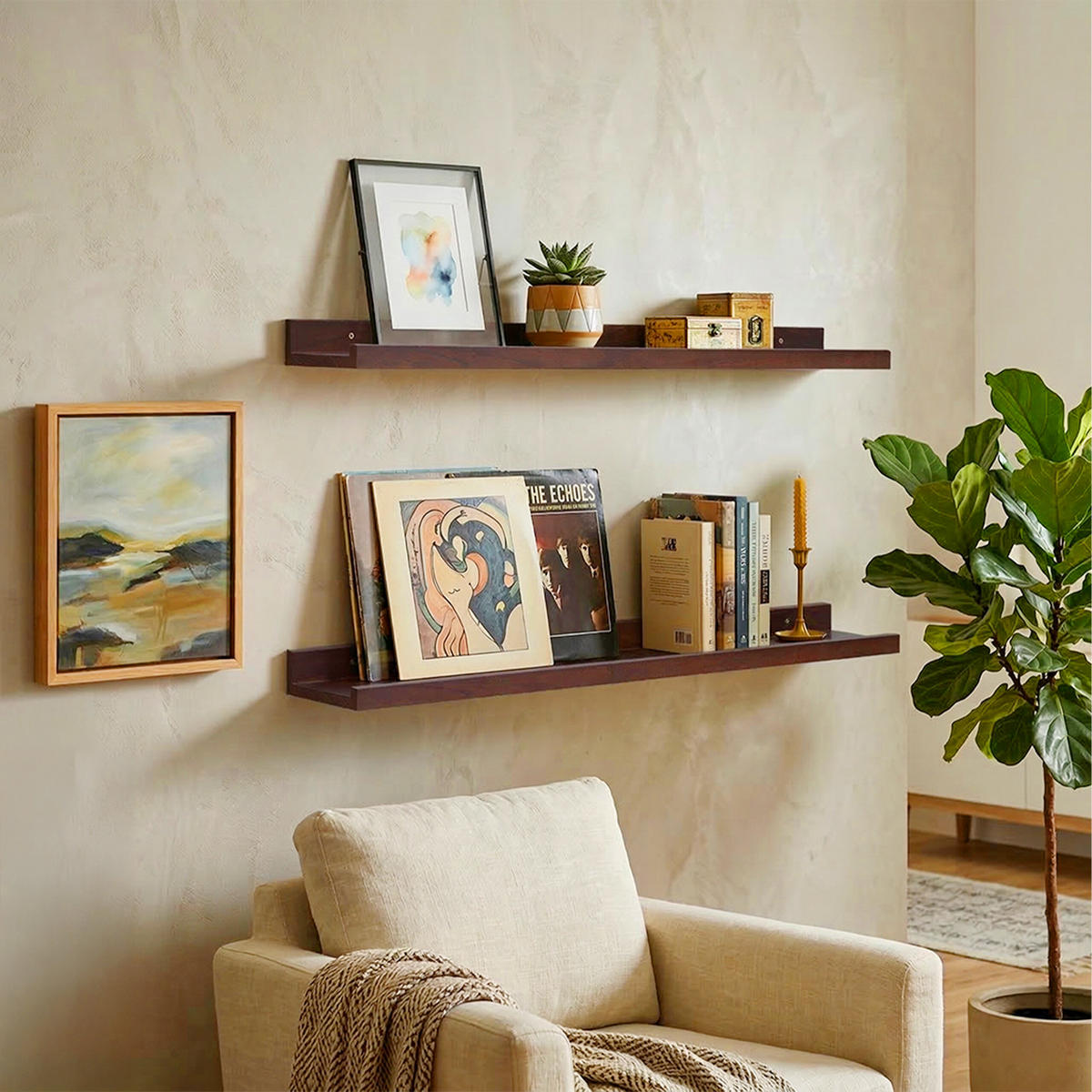 STENNÁ polica - tmavohnedá, drevo (100/5/15cm) - Relaxdays