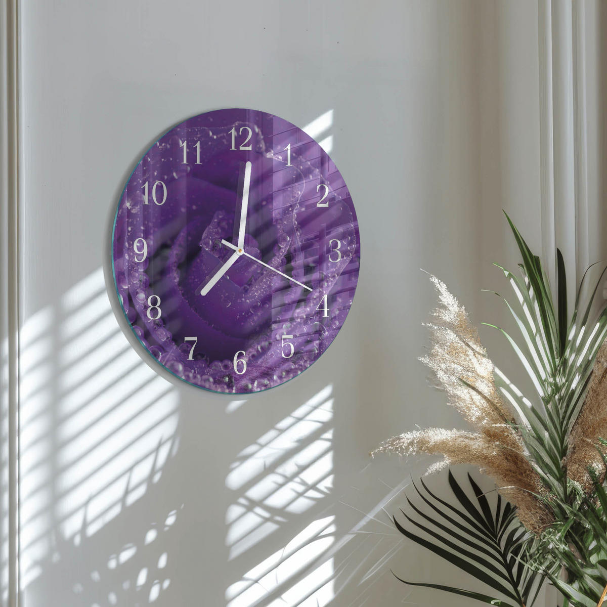 WANDUHR fi30 cm - Rose - Lila, Glas (30/30/0.4cm) - TULUP