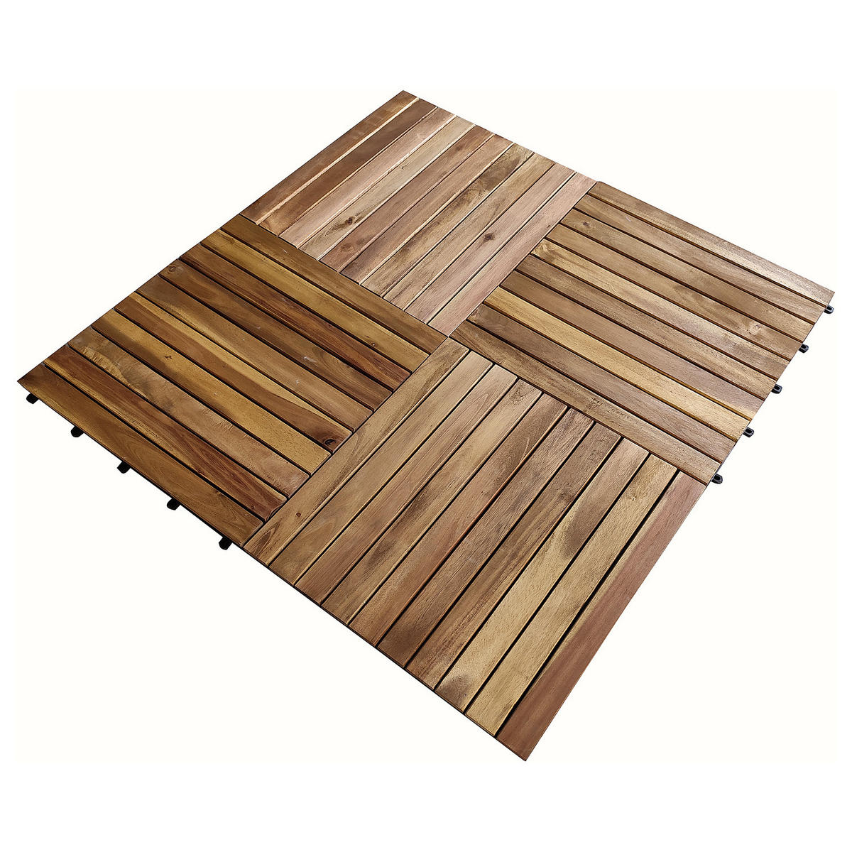 TERRASSENFLIESE - 6er Set - 50x50 cm - Akazie massiv / Polypropylene - Braun - Akaziefarben, Holz/Kunststoff (50/50/2.4cm) - home24