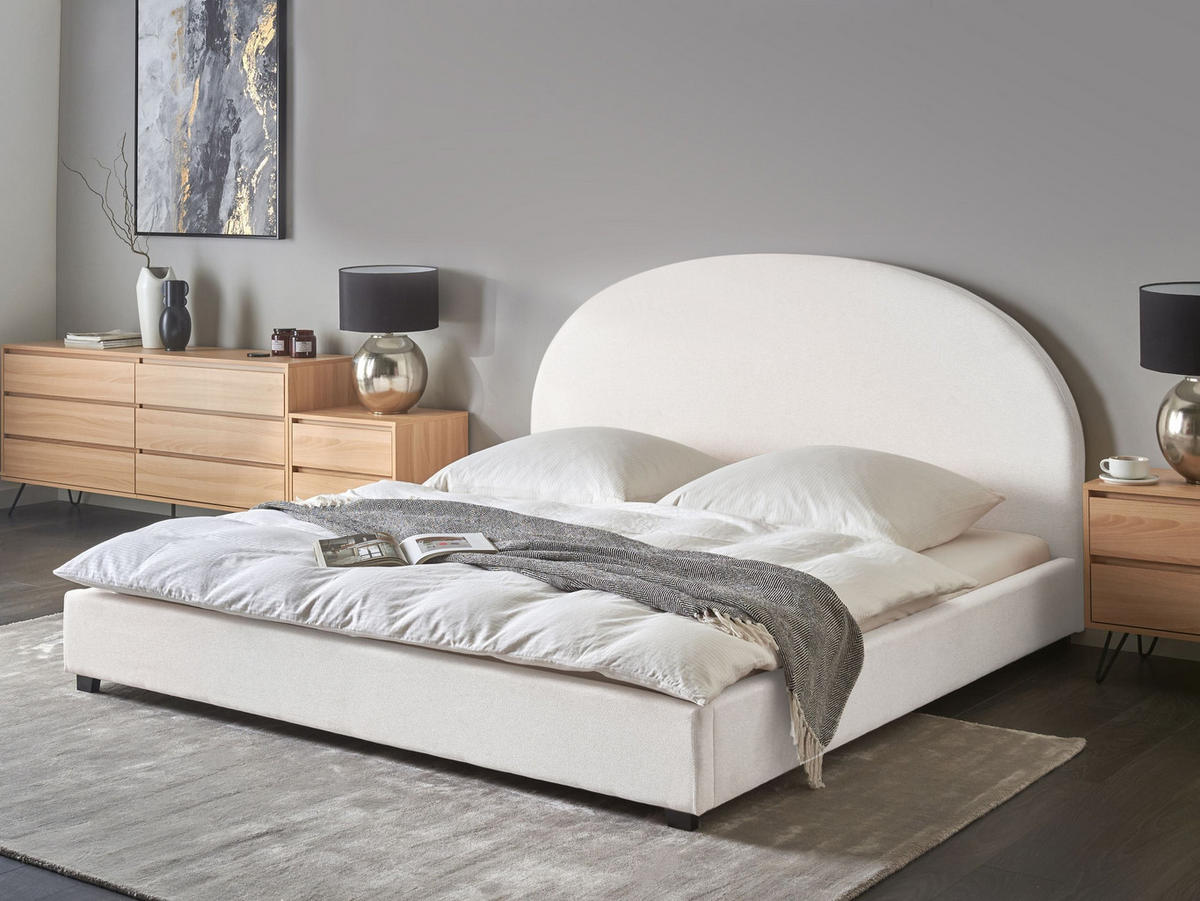 BETT mit Lattenrost 180/200 cm Cremeweiß Vaucluse - Weiß, Textil (180/200cm) - Beliani