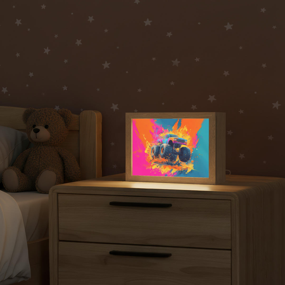 NACHTTISCHLAMPE Monstertruck - Abstrakt - Farbspritzer - Farbenfroh 20x15 cm - Pink, Holzwerkstoff (8/20/15cm)