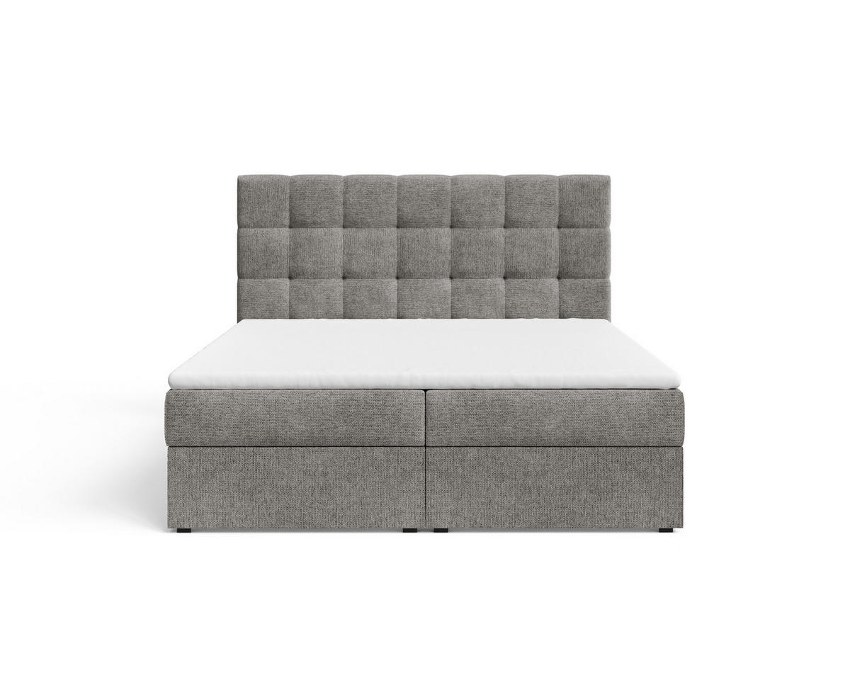 BOXBETT - Bett 05 OSLO - Aragon - 140x200 cm - mit Bettkasten und Komfort-Topper - Grau, Holz (140/200cm) - ROYAL24_MARKT