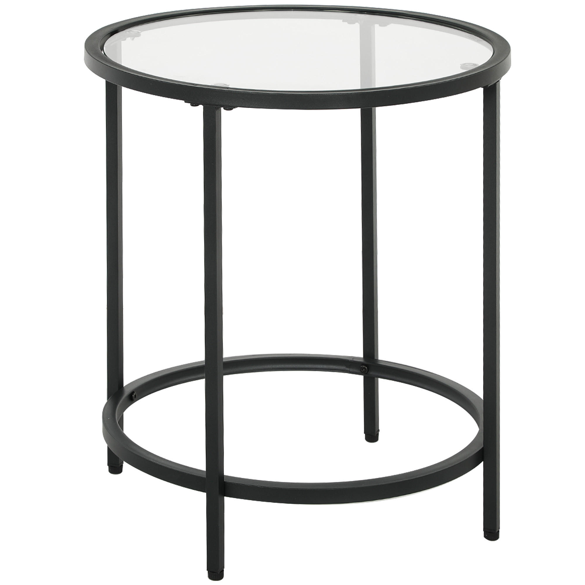 BEISTELLTISCH Rund Couchtisch mit Tischplatte aus Glas, Metallrahmen, Schwarz - Schwarz, Metall (48/48/54.7cm) - HOMCOM