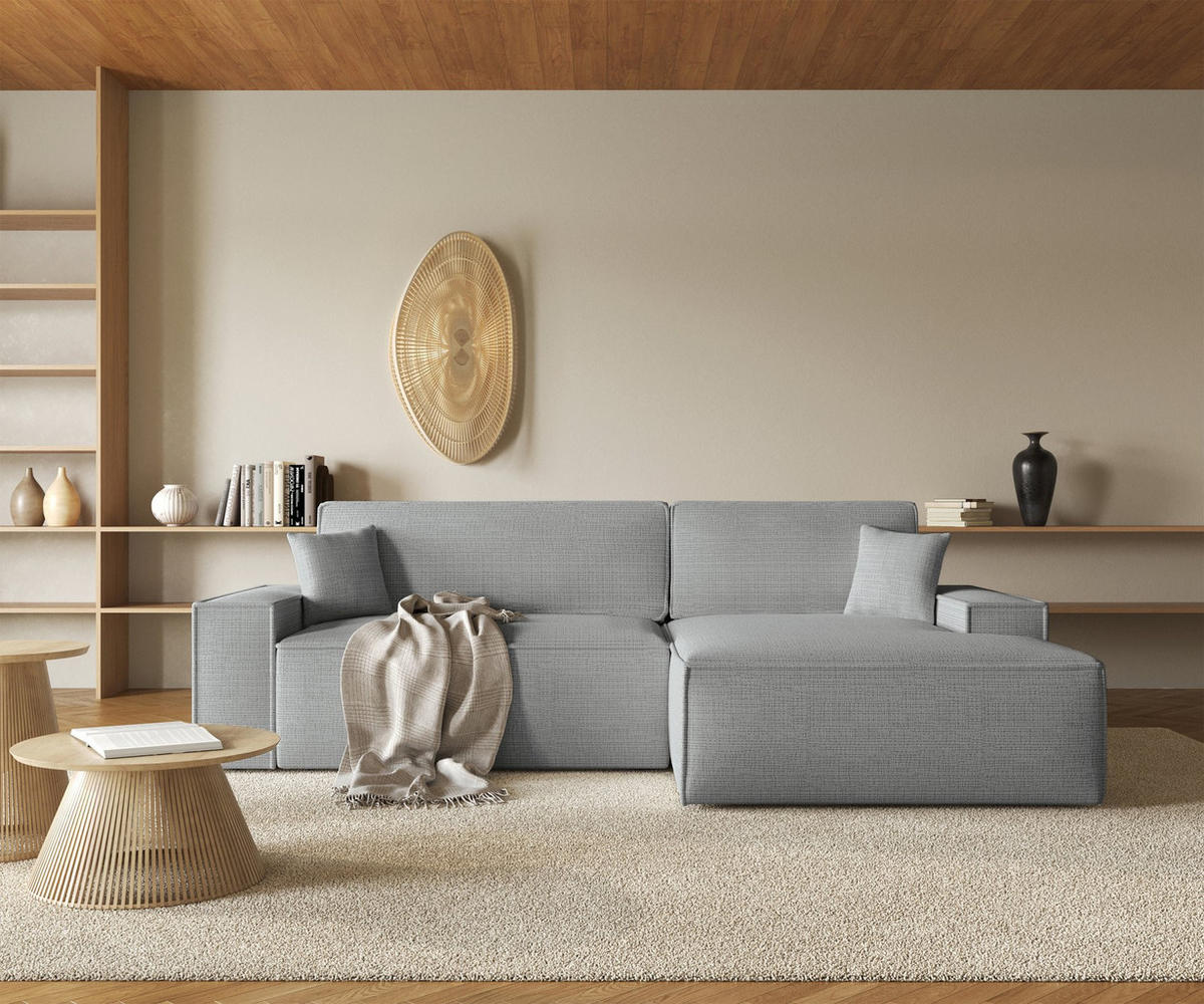 ECKSOFA Farese New Hellgrau Chenille - Hellgrau/Schwarz, Kunststoff/Textil (267/167cm) - Selsey