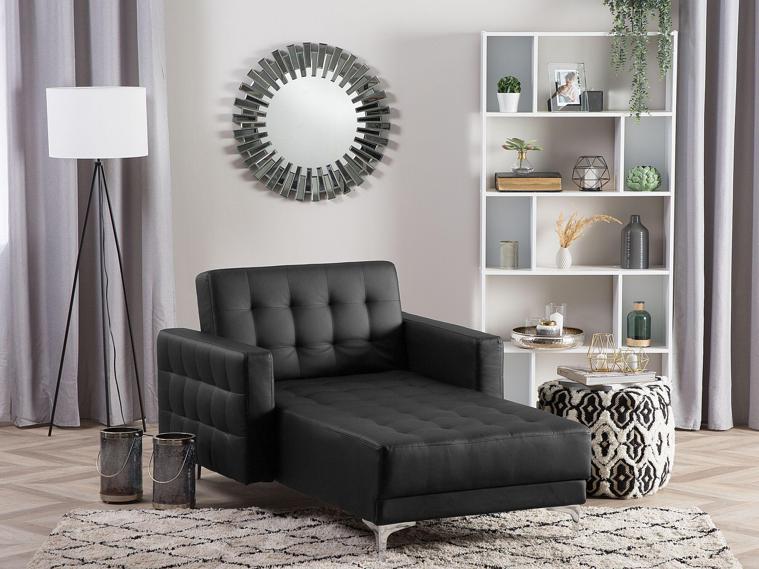 CHAISELONGUE Kunstleder schwarz/silber Aberdeen - Silberfarben/Schwarz, Kunststoff/Textil (107/83/168cm) - Beliani