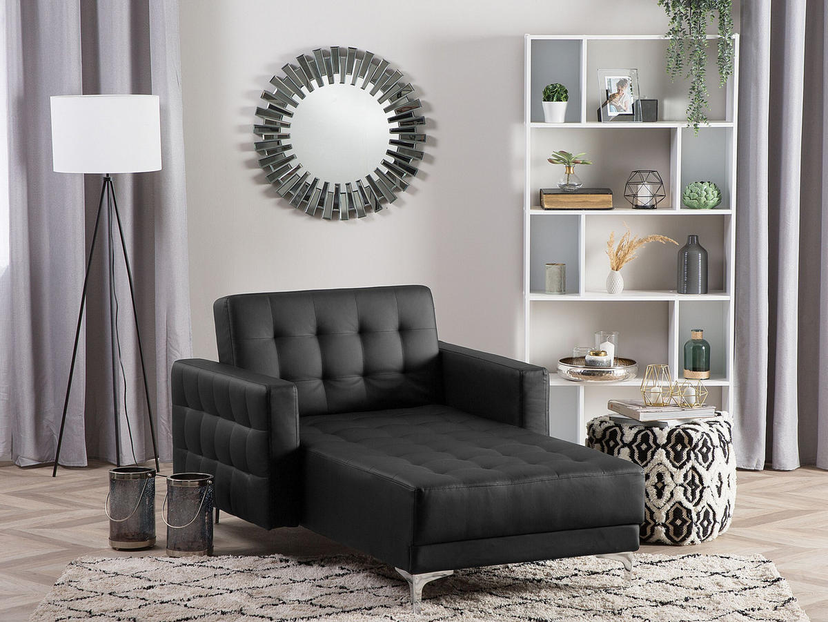 CHAISELONGUE Kunstleder schwarz/silber Aberdeen - Silberfarben/Schwarz, Kunststoff/Textil (107/83/168cm) - Beliani