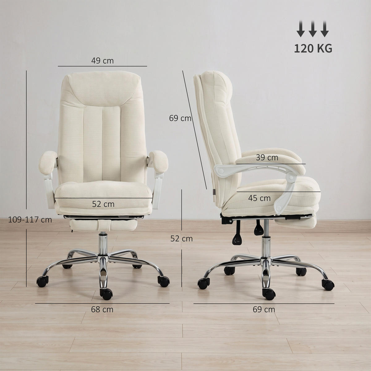 BÜROSTUHL Creme 69.0/68.0/117.0 cm - Creme, Textil (68/117/69cm)