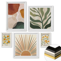 WANDBILDER 5er-Set - 50x50 cm & 20x30 cm & 40x60 cm Weißer Rahmen - Abstrakte Blumenmotive - Weiß, Kunststoff (40/60cm) - ArtPrintCave