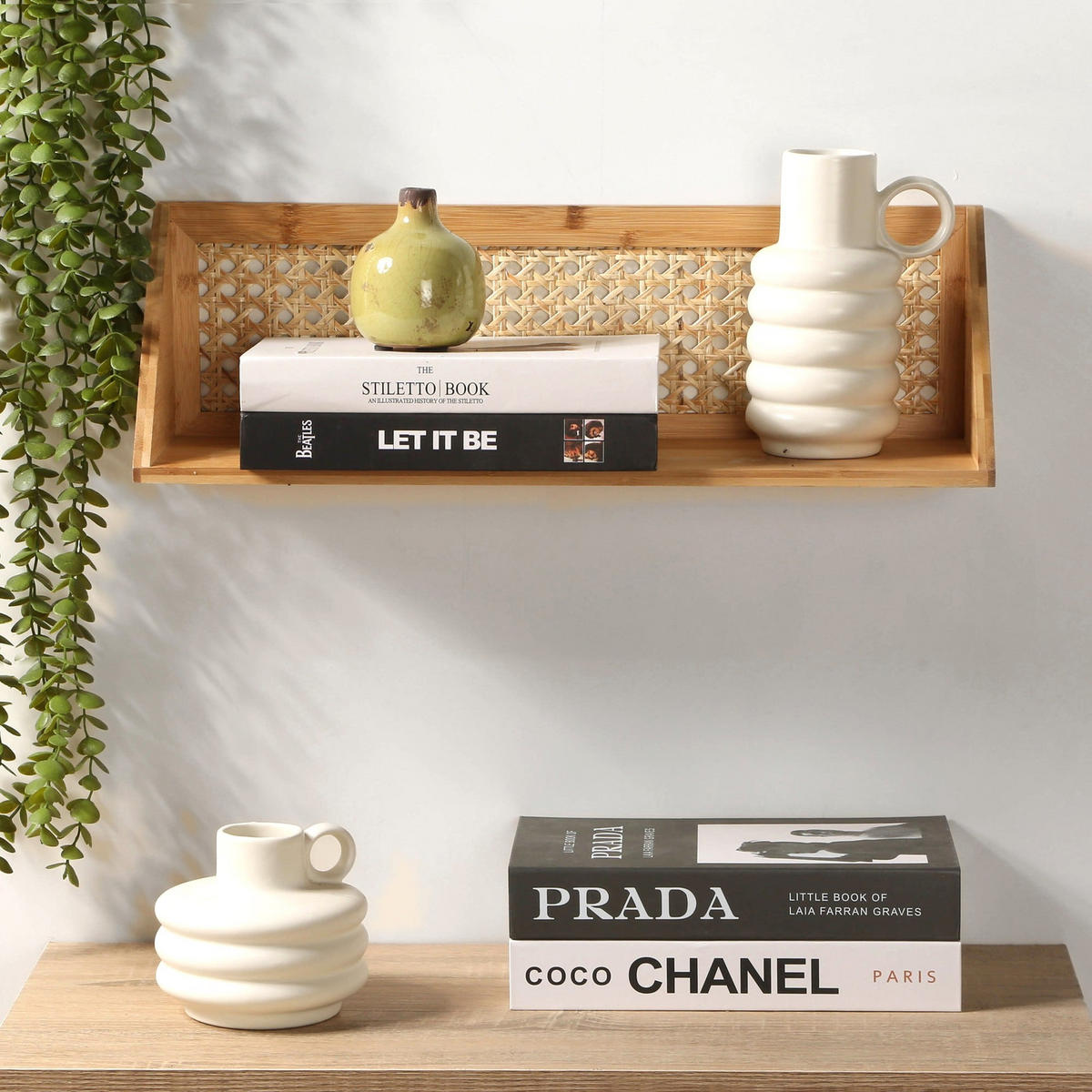 WANDREGAL aus Bambus und natürlichem Rattan - 50 cm - Eschefarben, Holzwerkstoff (15/15/32cm) - Calicosy