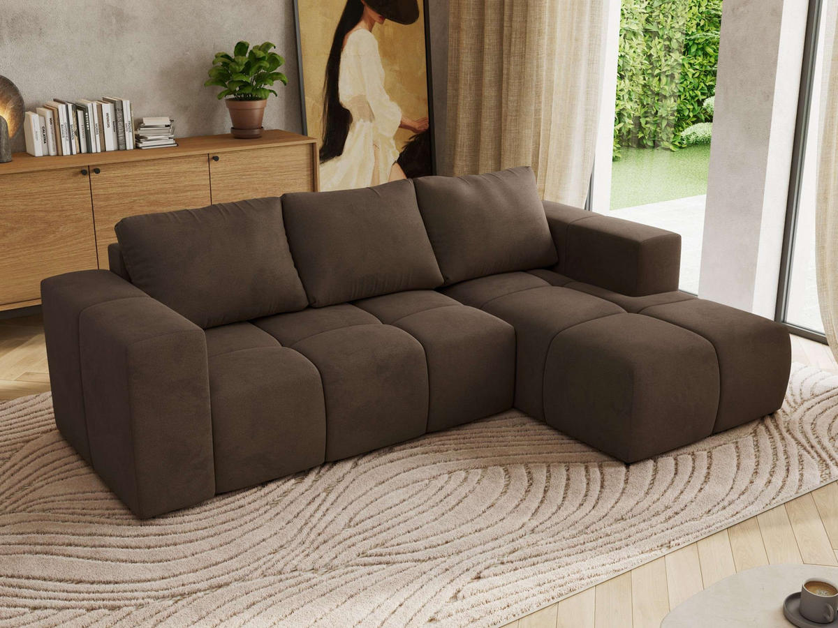 ROHOVÁ SEDAČKA MONIVA L - Hnědá Samet - Pravá Strana - černá/hnědá, textil/plast (266/164cm) - MKS