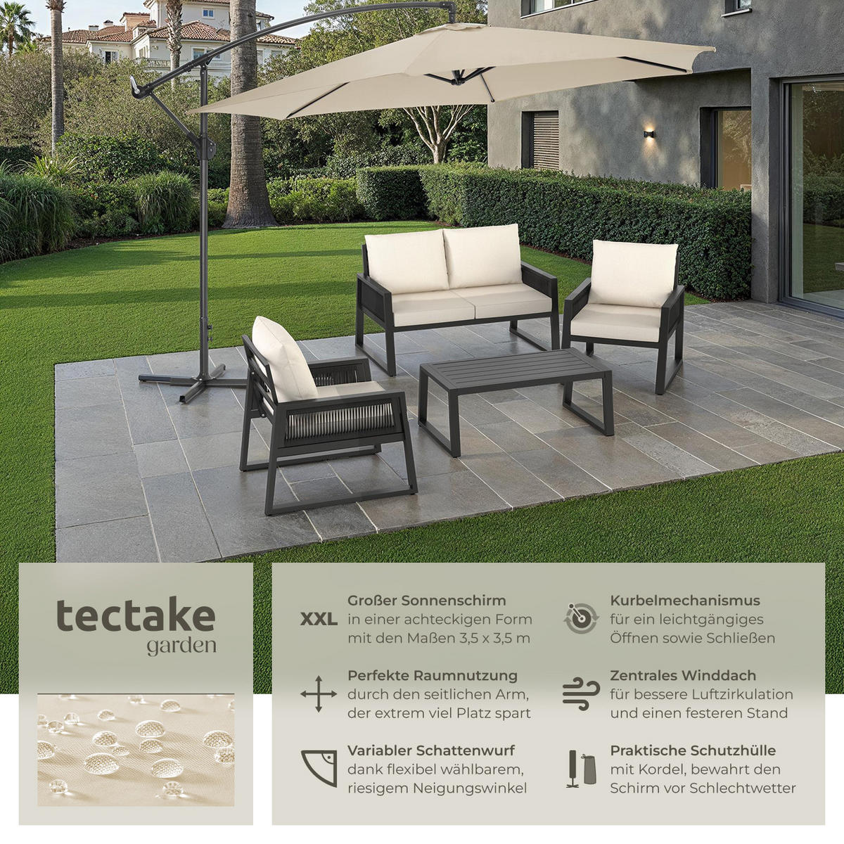 SONNENSCHIRM Ciccio, inklusive Schutzhülle, beige - Beige, Textil (350/350cm) - tectake