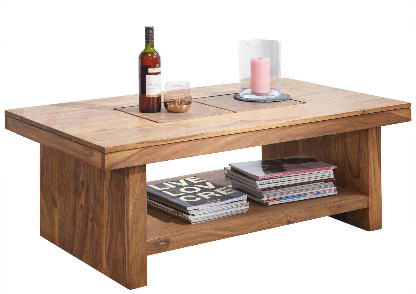 COUCHTISCH Sheesham 118x70x45 gebeizt TURIN #17 - Braun, Holz (118/70/45cm) - Massivmoebel24