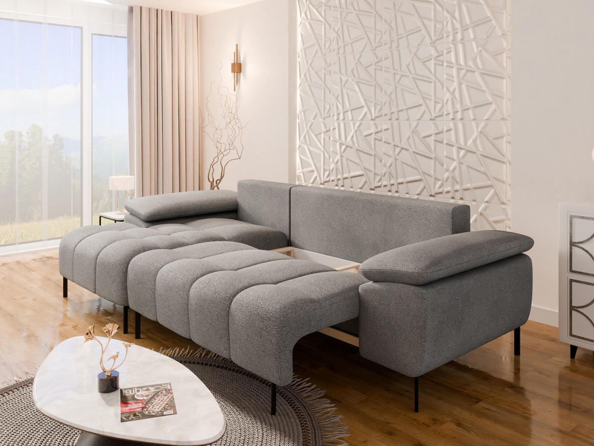 ECKSCHLAFSOFA 4-Sitzer DOLUS – Modernes Ecksofa mit Schlaffunktion Links montierbar , Grau - Grau, Holz (141/277cm) - Panda Möbel