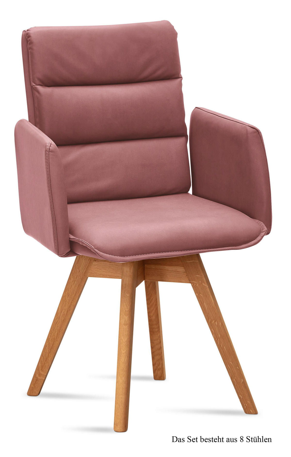 ARMLEHNSTUHL drehbar (8er-Set) Dorri 52x92x60 Eiche geölt/Rosewood - Eichefarben/Dunkelrosa, Kunststoff (60/92/52cm) - 58aufmkessel