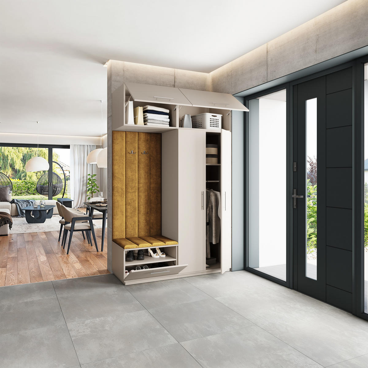 GARDEROBENSCHRANK REMA 150/240/60 cm Modern Garderobe-Set Kaschmir - Kaschmir/Gelb, Holzwerkstoff (150/240/60cm) - MASSENO