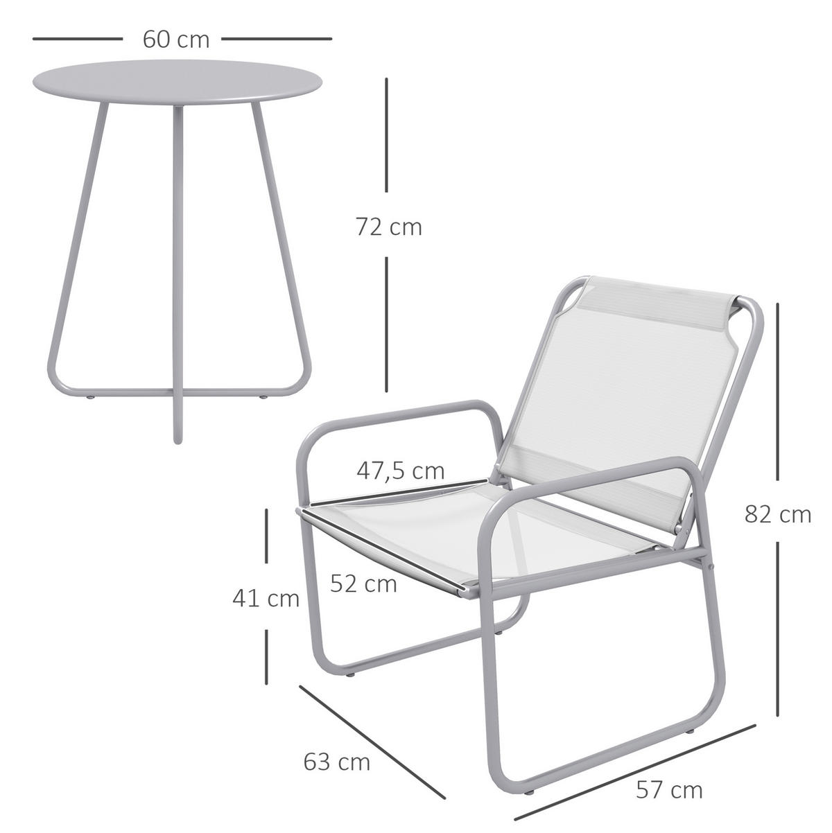 BISTRO-SET 3-teilig mit Tisch Ø60/72 cm und 2 Stühlen 63/57/82 cm, pulverbeschichtet und atmungsaktiv, Grau - Grau, Metall - Redom