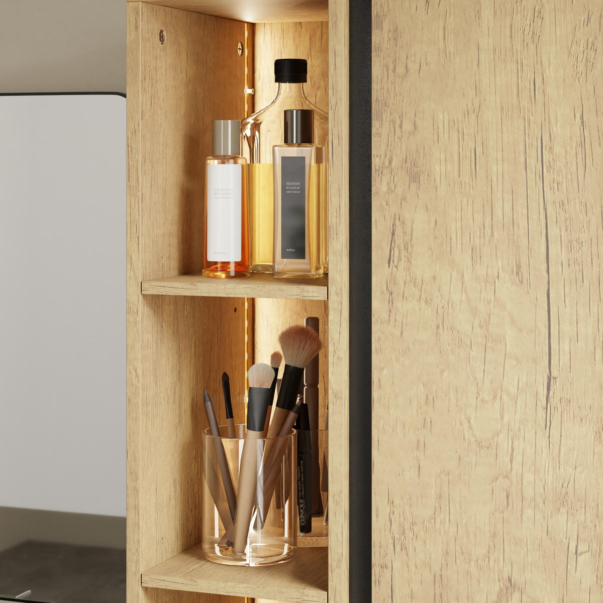 HOCHSCHRANK Badezimmerschrank mit Tür und offenen Regalfächern BZR237-E-N - Hellbraun/Eichefarben, Holzwerkstoff (30/180/50cm) - SoBuy