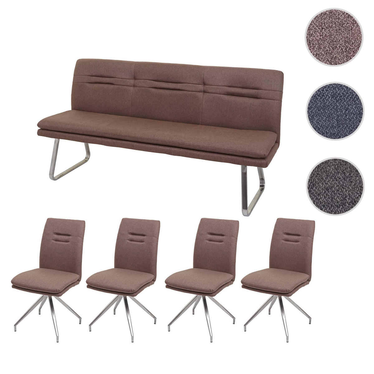 ESSZIMMER-SET Braun 5er-Set - Braun, Textil (180/90/60cm) - MCW