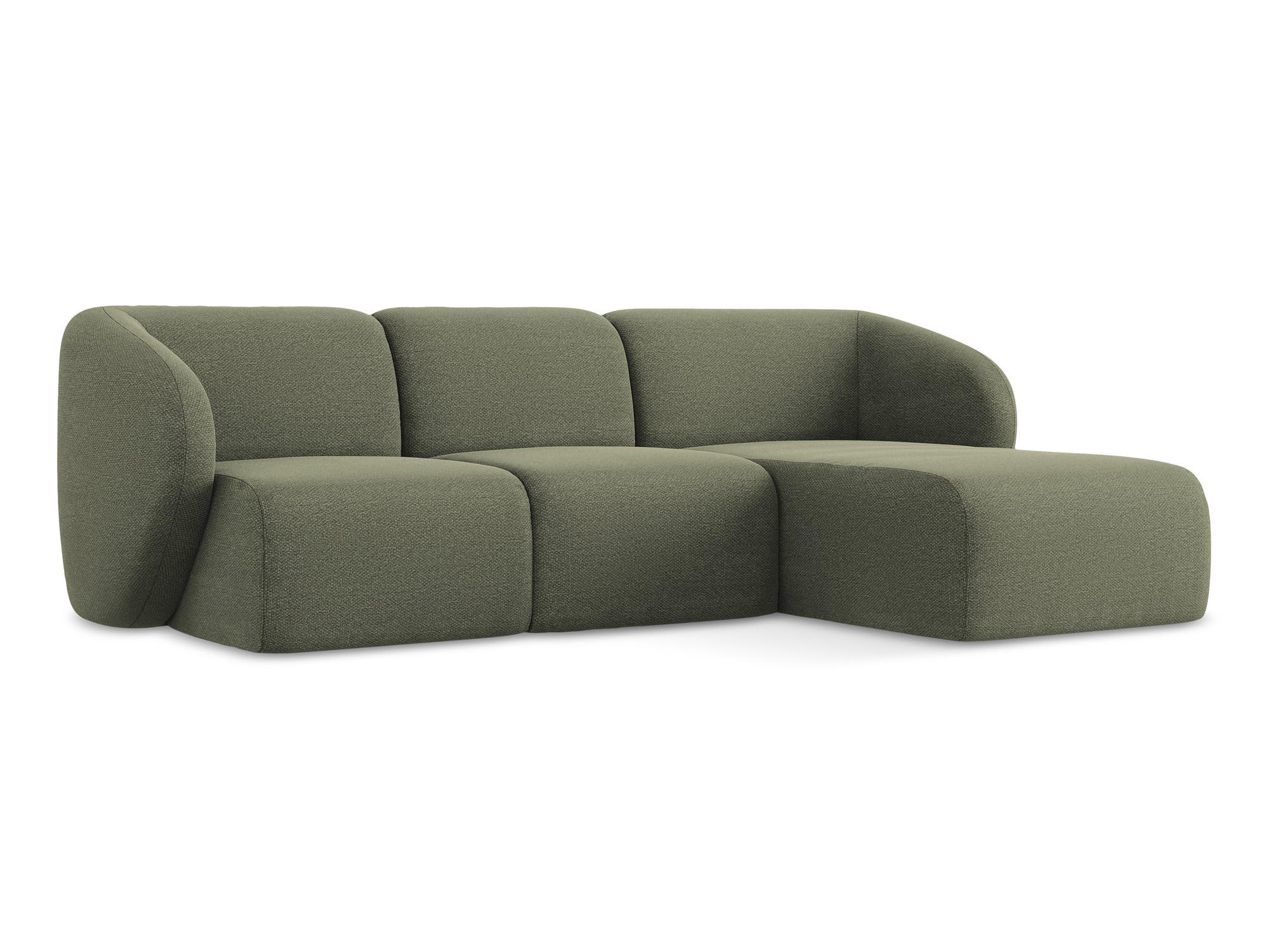 ECKSOFA Rechts Bouclé Stoff Grün - Schwarz/Olivgrün, Holzwerkstoff/Kunststoff (248/166cm) - Makamii
