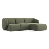 ECKSOFA Rechts Bouclé Stoff Grün - Schwarz/Olivgrün, Holzwerkstoff/Kunststoff (248/166cm) - Makamii