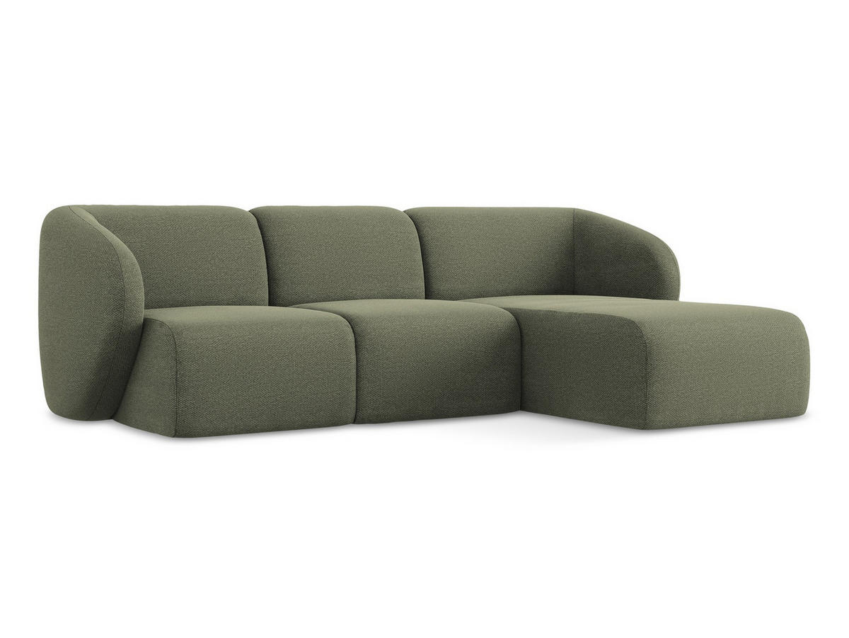ECKSOFA Rechts Bouclé Stoff Grün - Schwarz/Olivgrün, Holzwerkstoff/Kunststoff (248/166cm) - Makamii