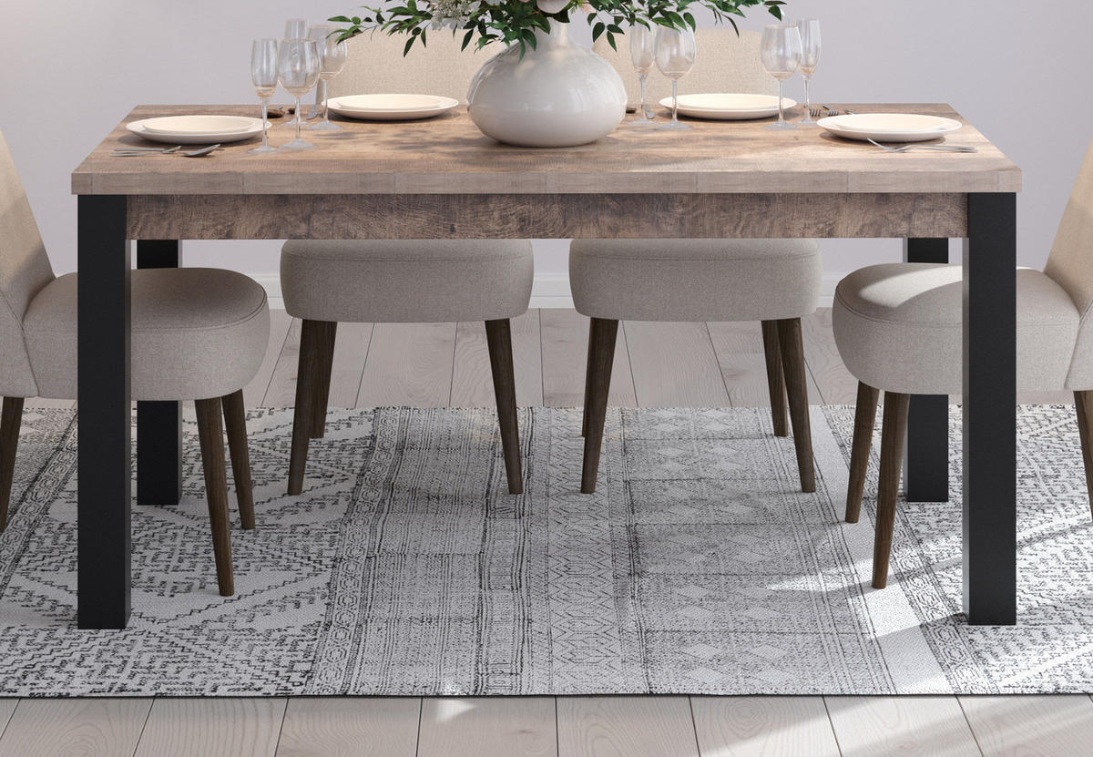 ESSTISCH Eiche Tabak, schwarz, Küchentisch 160 x 90 cm - Eichefarben/Schwarz, Holzwerkstoff (90/160/77cm) - Top.Furn