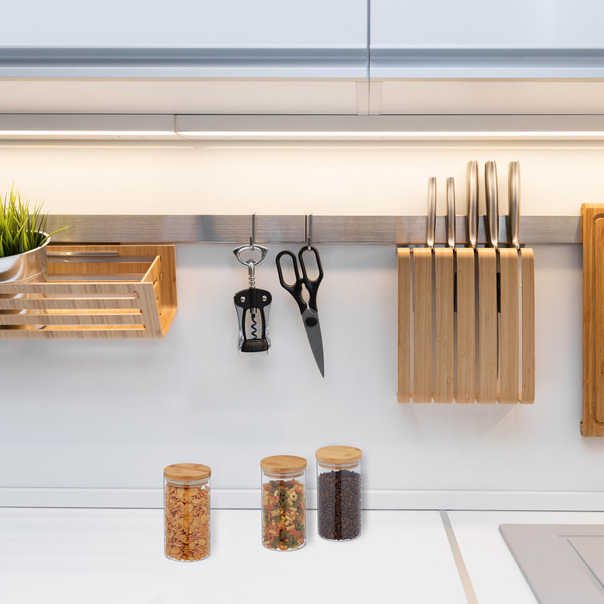 3xVORRATSGLAS - Transparent, Glas/Holz (10/18/10cm) - Relaxdays