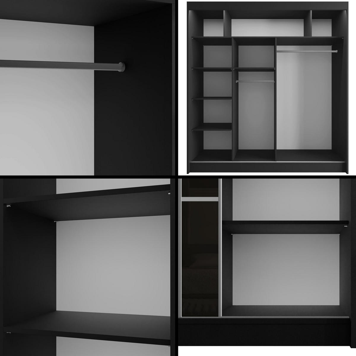 KLEIDERSCHRANK PEKA III mit LED - 200 cm - Schwarz - Schwarz/Weiß, Holzwerkstoff (200/215/61cm) - ALTDECOR