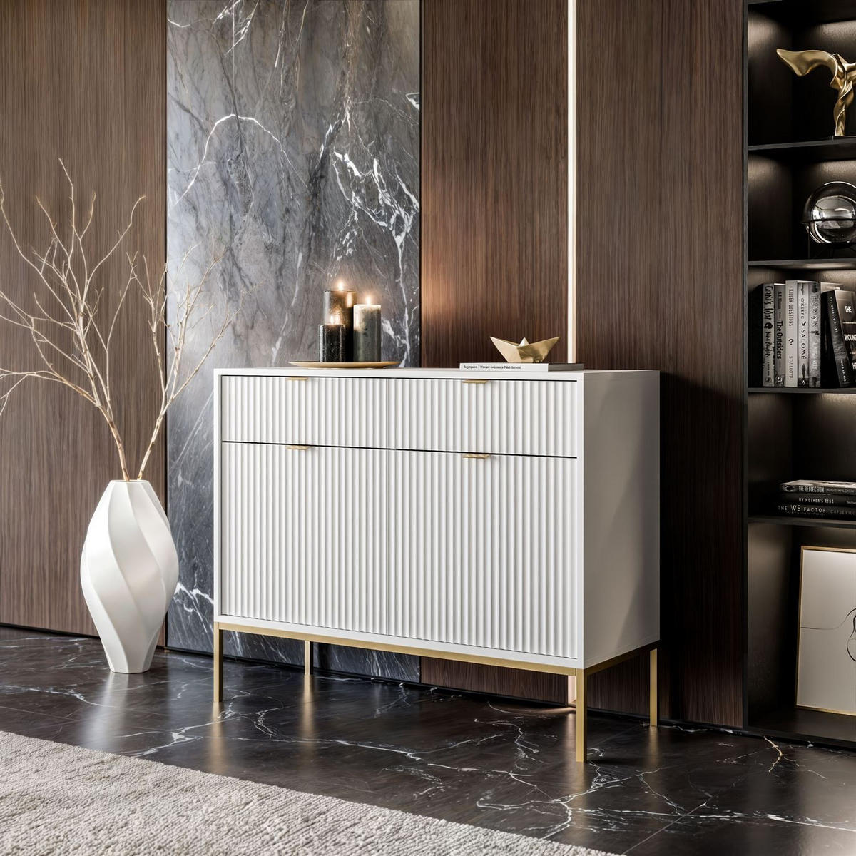 KOMMODE CORTADO GOLD KSZ104 MIT SCHUBLADEN WEISS - Weiß, Holzwerkstoff (104/83/39cm) - Lookway